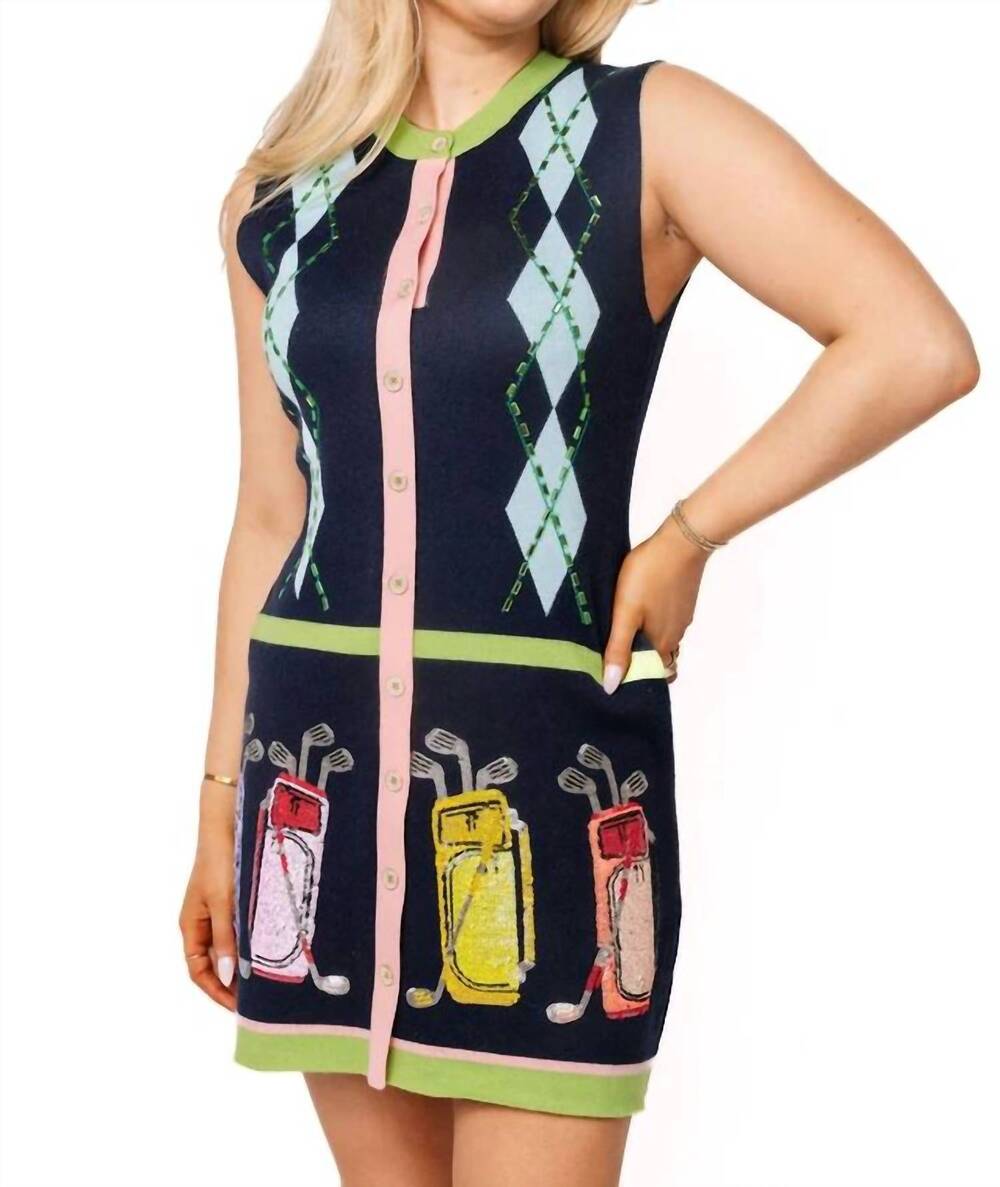 NEW QUEEN OF SPARKLES argyle golf tank mini dress in navy